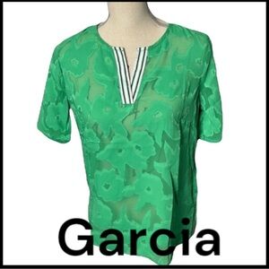 NWT Garcia Bright Green Sheer Short Sleeve Top (S)